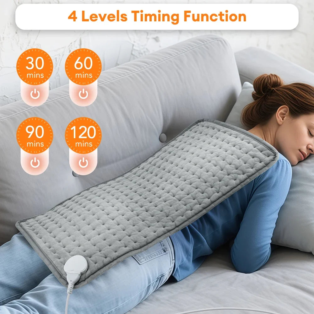 Electric Heating Pad 12×24 in Gray Soft Plush 9 Heat Settings 4 Timers for Back Legs Lap Desk Home Office Winter | Lonoma