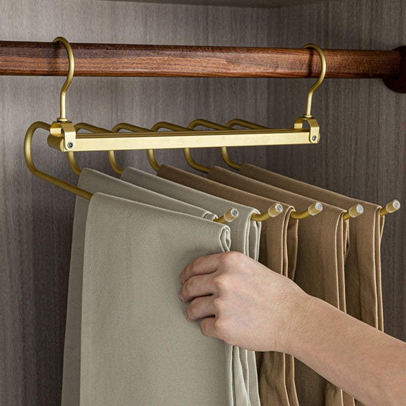 Swivel Pants Hanger with 6 Non-Slip Bars, Gold Aluminum Space-Saving Closet Organizer for Pants, Jeans, Scarves & Ties | Lonoma