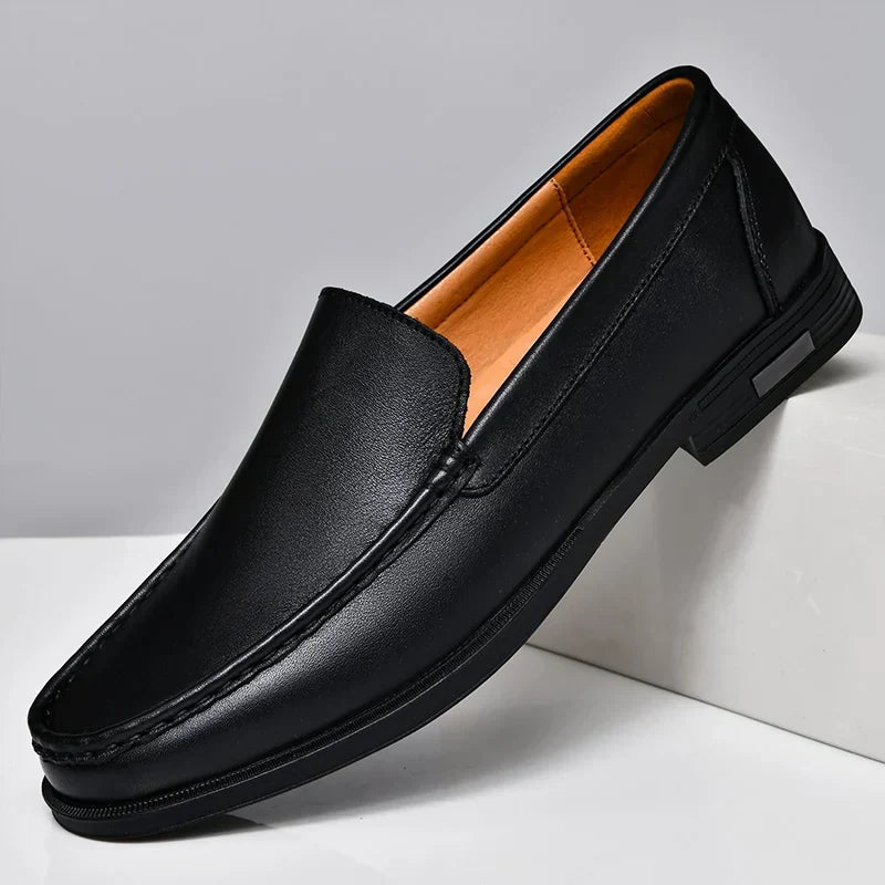 Men's Genuine Leather Slip-On Loafers Dress Shoes Casual Business Apron Toe for Office Work Everyday Wear Versatile Comfortable | Lonoma