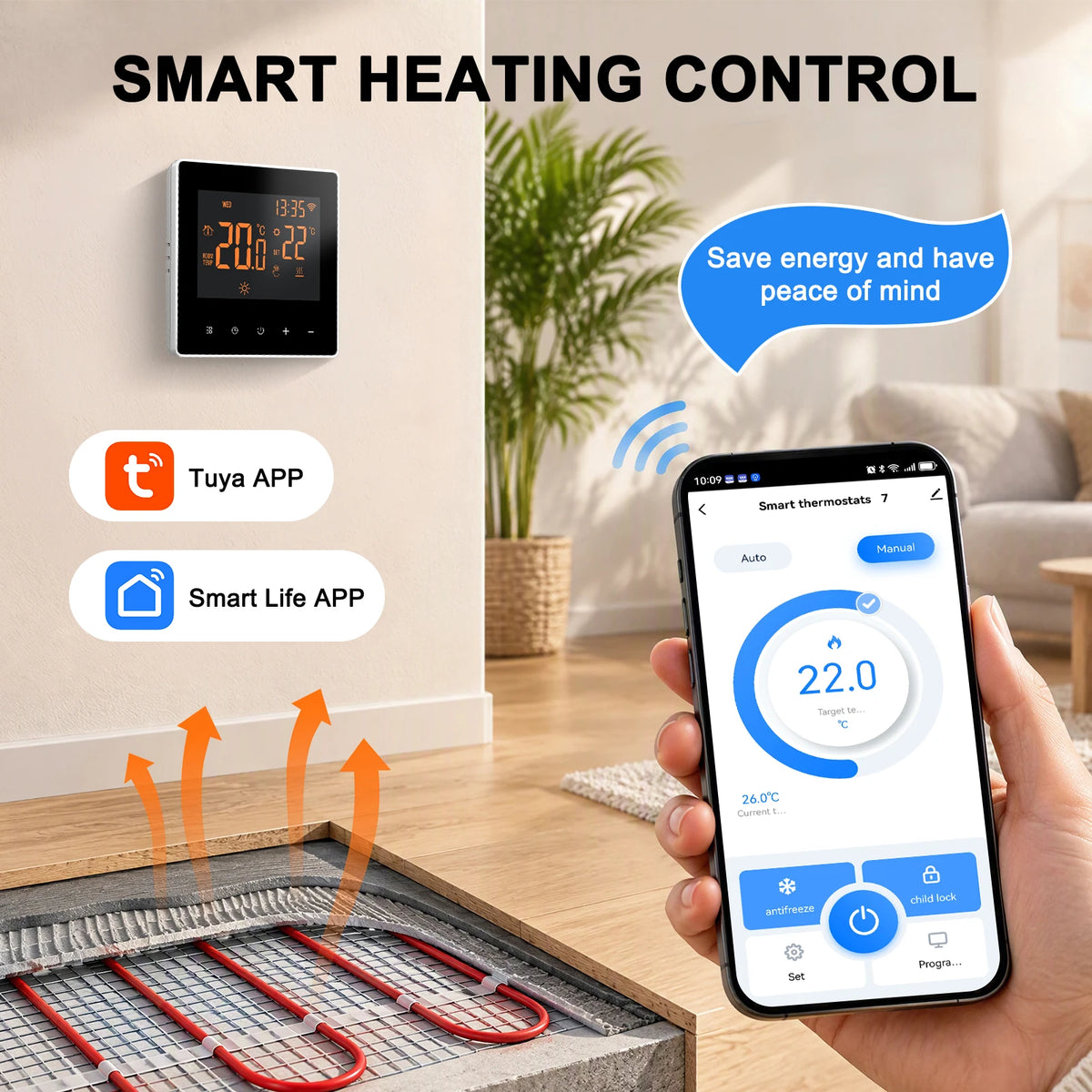 WiFi Smart Thermostat for Electric Floor Heating 16A Programmable Temperature Controller Touchscreen Alexa Google Home Compatible Weekly | Lonoma