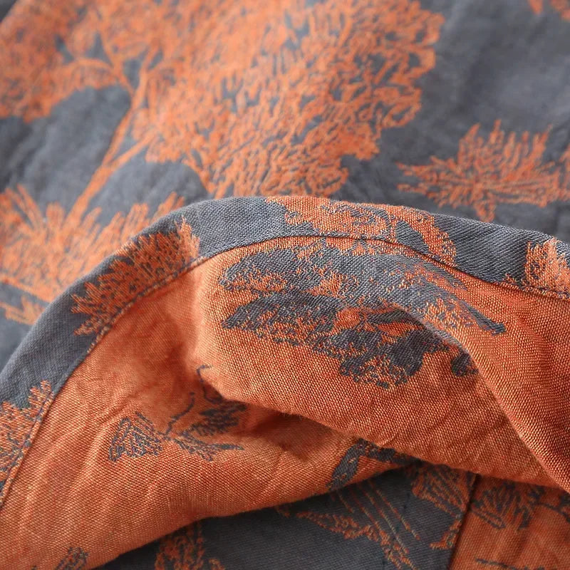 Men's Cotton Kimono Robe Blue Green Printed Long Lightweight Bathrobe V-Neck Spa Wrap for Spring Summer Fall Loungewear Sleepwear | Lonoma