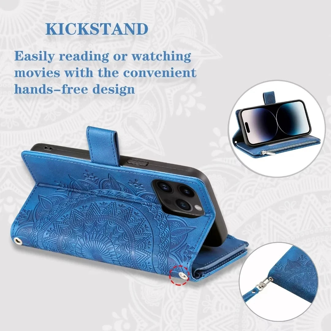Embossed Leather Wallet Case with Card Slots for Galaxy S26 S25 S24 S23 S22 S21 S20 Note 20 10 9 Magnetic Flip Cover | Lonoma