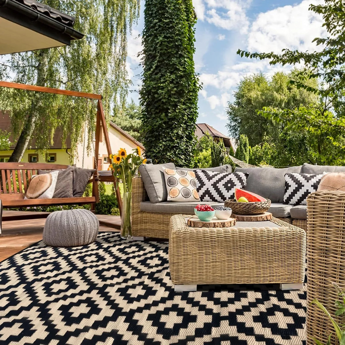 Outdoor Rug Waterproof Picnic Mat 63×47 in Camping Ground Cover French Garden Floral Anti-Slip Tent Floor Pad Soft Moisture Barrier Patio | Lonoma
