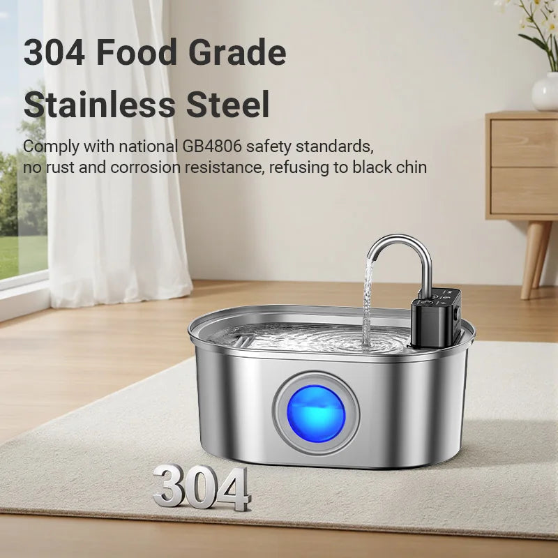 Rechargeable Stainless Steel Pet Water Fountain with Motion Sensor for Cats and Dogs 108 fl oz Capacity | Lonoma