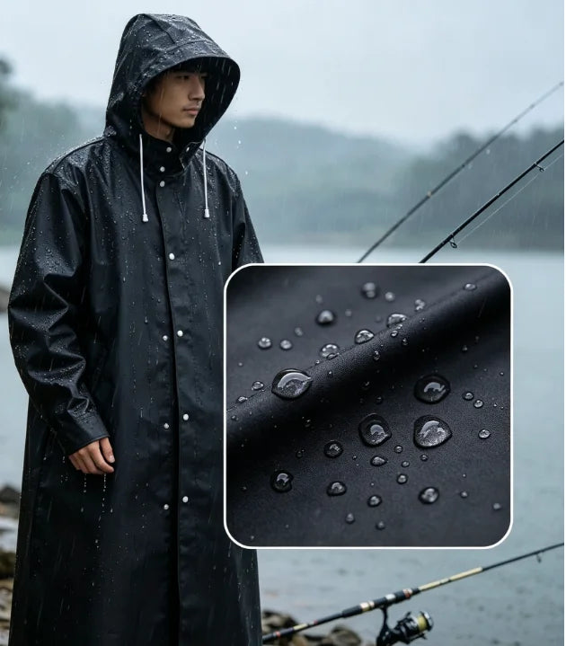 Full-Length Hooded Raincoat for Men & Women, Water-Resistant Outdoor Jacket for Hiking Fishing Travel | Lonoma