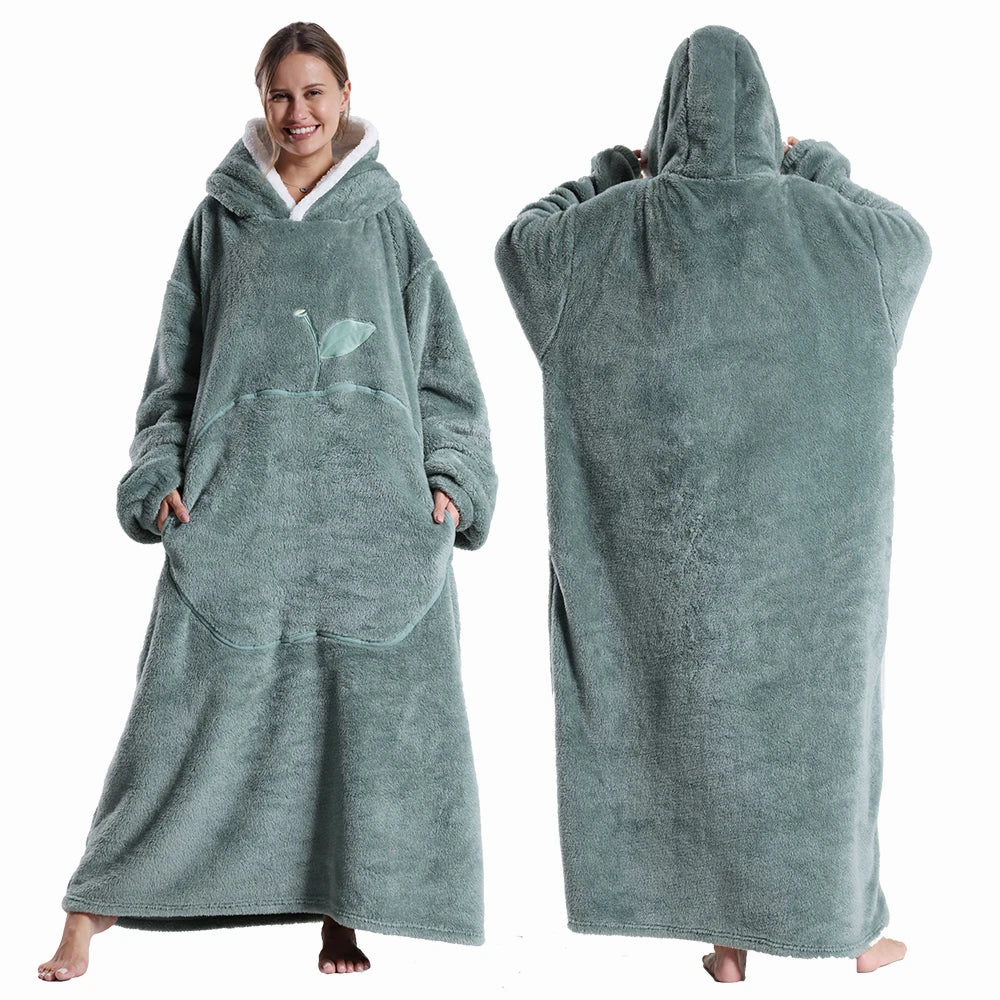 Oversized Hooded Blanket with Sleeves 55 in Sherpa Fleece Wearable Throw for Adults Women Men Cozy Loungewear for Couch | Lonoma