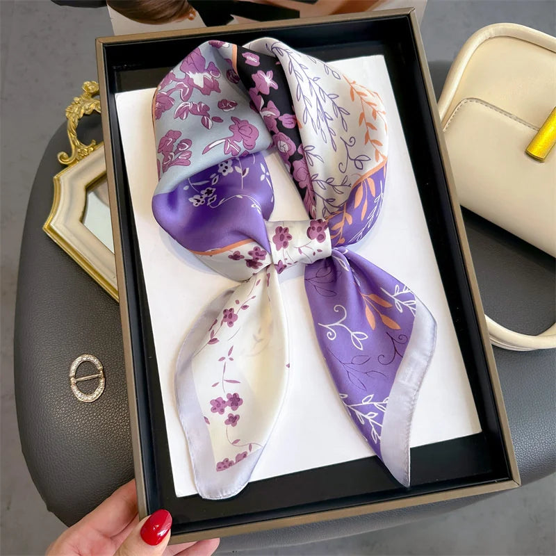Printed Square Scarf 27.5 × 27.5 in Polyester Silk-Feel Headband Neck Wrap Hair Accessory for Women Spring Summer Fall Winter Versatile | Lonoma