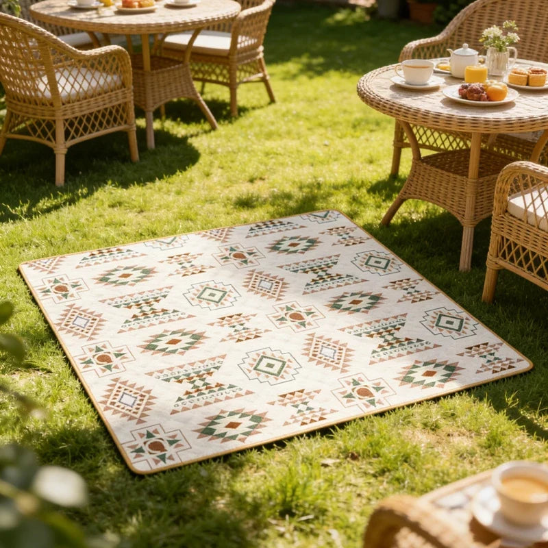 Waterproof Quilted Picnic Blanket 79 x 118 in, Boho Geometric Outdoor Beach Blanket for Camping, Park, Garden & Family Outings | Lonoma