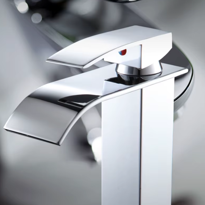 Waterfall Bathroom Faucet Single Handle Stainless Steel Deck Mount Sink Faucet with Wide Spout 7.5 or 9.8 Inch Chrome Black Gold | Lonoma