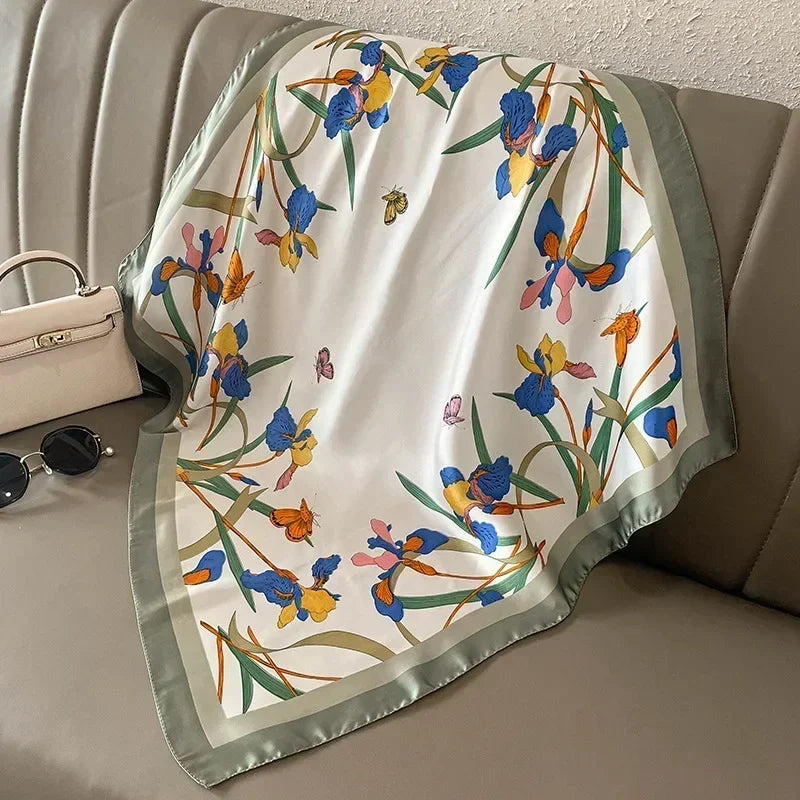 Square Silk Scarf for Women with Printed Design for Hair Neck or Handbag Accent Accessory | Lonoma