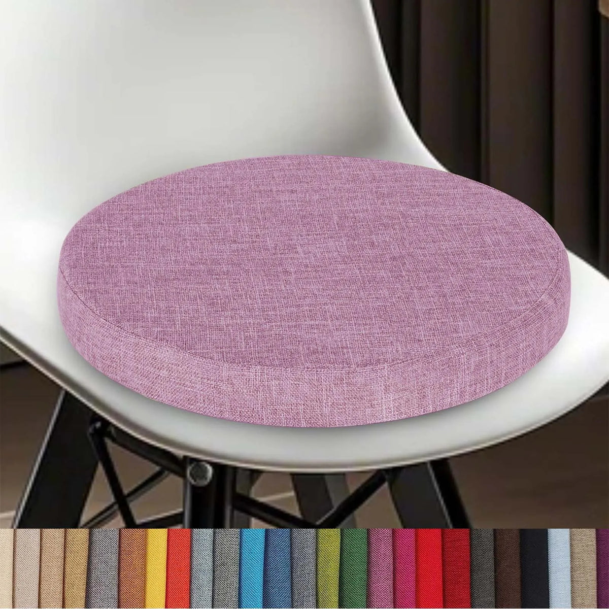 Round Chair Cushion with Removable Washable Cover, Cotton-Linen Seat Pad for Bar Stools Kitchen Dining Chairs Office Seating Restaurant Cafe | Lonoma