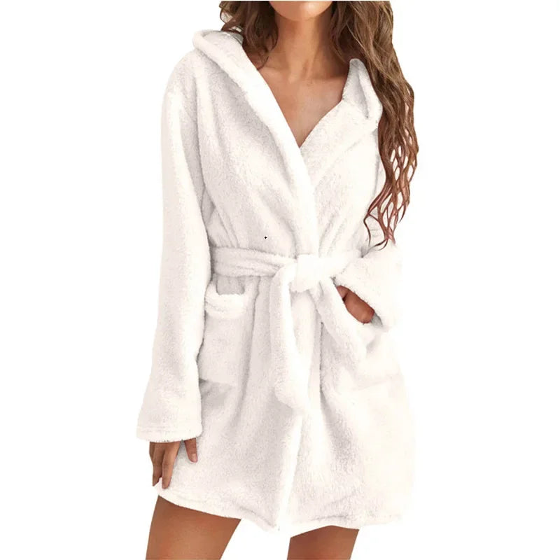 Women's Hooded Bathrobe with Belt Cotton Terry Cloth Robe Long Sleeve Spa Lounge Wear Absorbent Towel Robe for Shower | Lonoma