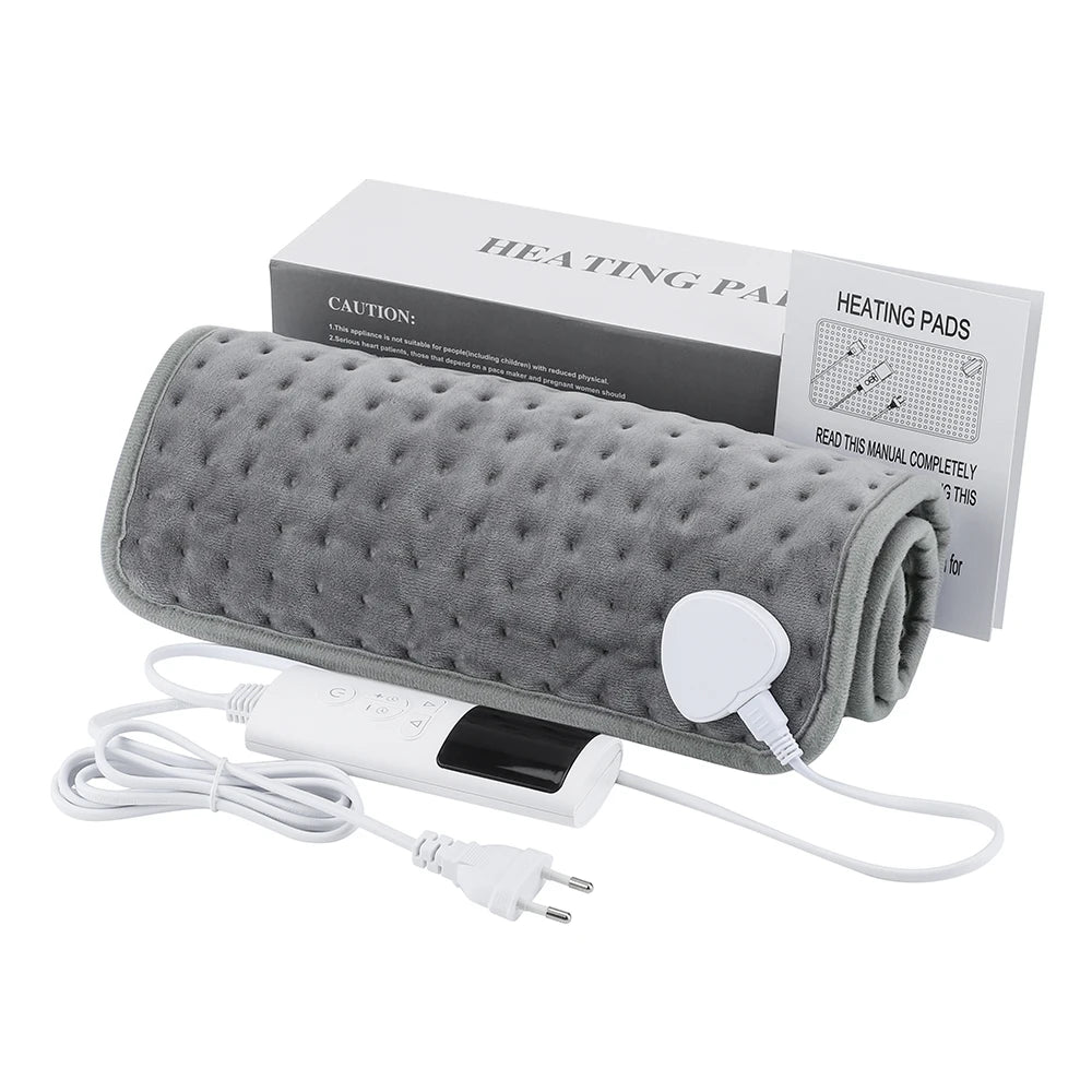 Electric Heating Pad 12×24 in Gray Soft Plush 9 Heat Settings 4 Timers for Back Legs Lap Desk Home Office Winter | Lonoma