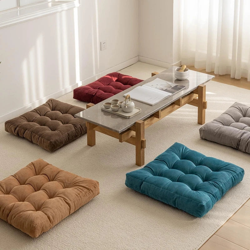 Tufted Square Floor Cushion 18 × 18 in or 21 × 21 in for Meditation, Yoga, Reading & Seating Corduroy Polyester Filled Thick Padded Mat | Lonoma