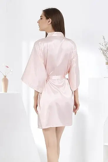 Women's Satin Kimono Robe Lightweight Loungewear Short Sleeve Knee Length Sleepwear for Bridal Party Getting Ready Spa | Lonoma