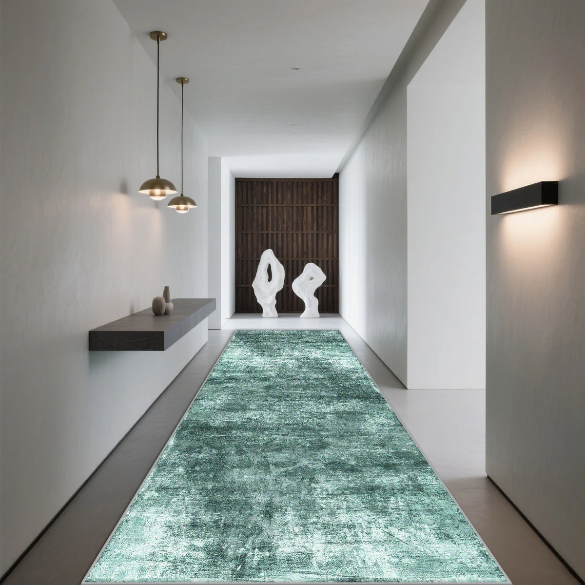 Modern Hallway Runner Rug Geometric Print Low-Profile Non-Slip Floor Mat for Entryway Living Room Bedroom Kitchen Gray Abstract Design | Lonoma