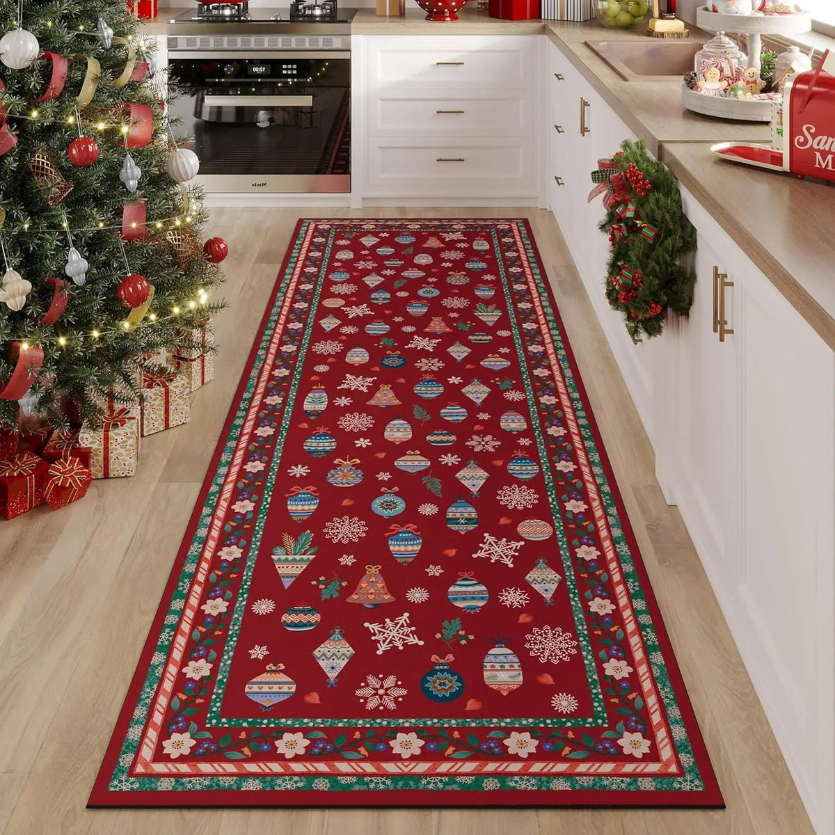 Non-Slip Hallway Runner Rug with Floral Pattern Machine Washable Kitchen Floor Mat Rubber Backing for Entryway Home Indoor Decor | Lonoma