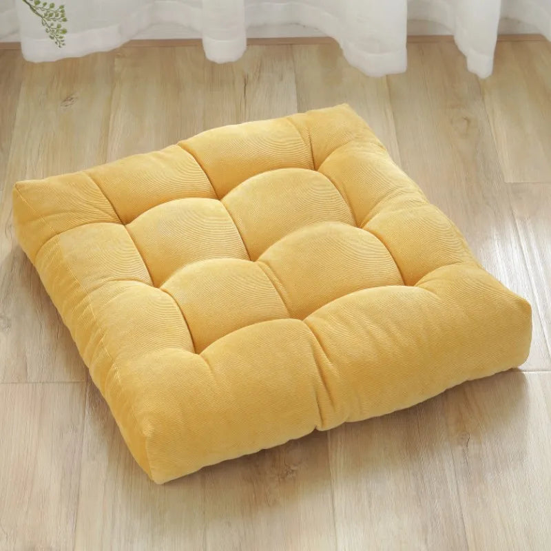 Tufted Square Floor Cushion 18 × 18 in or 21 × 21 in for Meditation, Yoga, Reading & Seating Corduroy Polyester Filled Thick Padded Mat | Lonoma