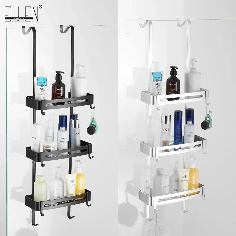 Over-the-Door Shower Caddy Aluminum 2 or 3 Tier Hanging Organizer for Glass Shower Doors No Drilling Shampoo Holder Rack | Lonoma
