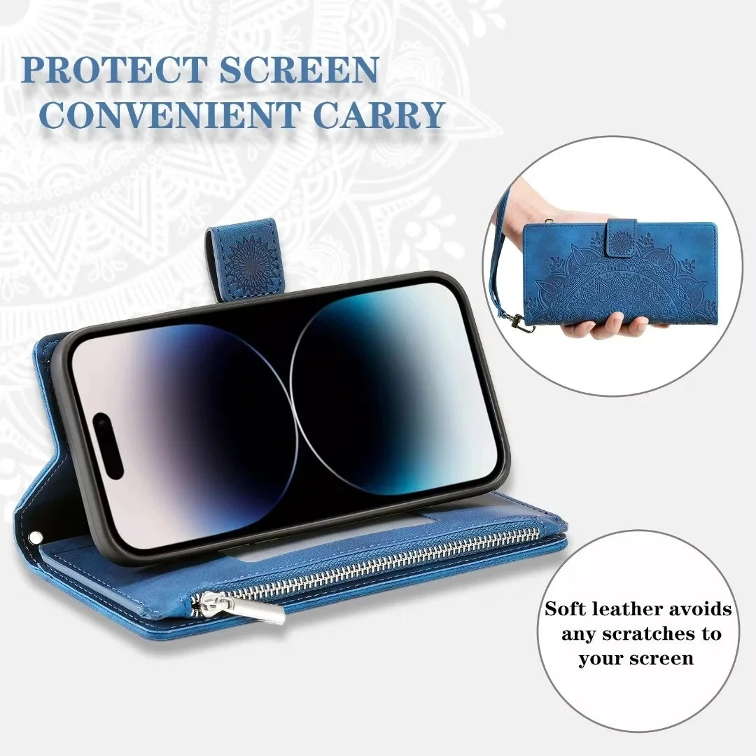 Embossed Leather Wallet Case with Card Slots for Galaxy S26 S25 S24 S23 S22 S21 S20 Note 20 10 9 Magnetic Flip Cover | Lonoma