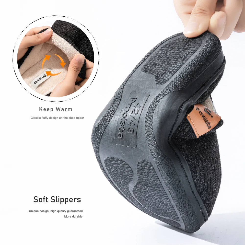 Men's Memory Foam Slippers with Non-Slip TPR Sole – Indoor Winter House Shoes with Knit Upper and Plush Lining for Cold Weather | Lonoma