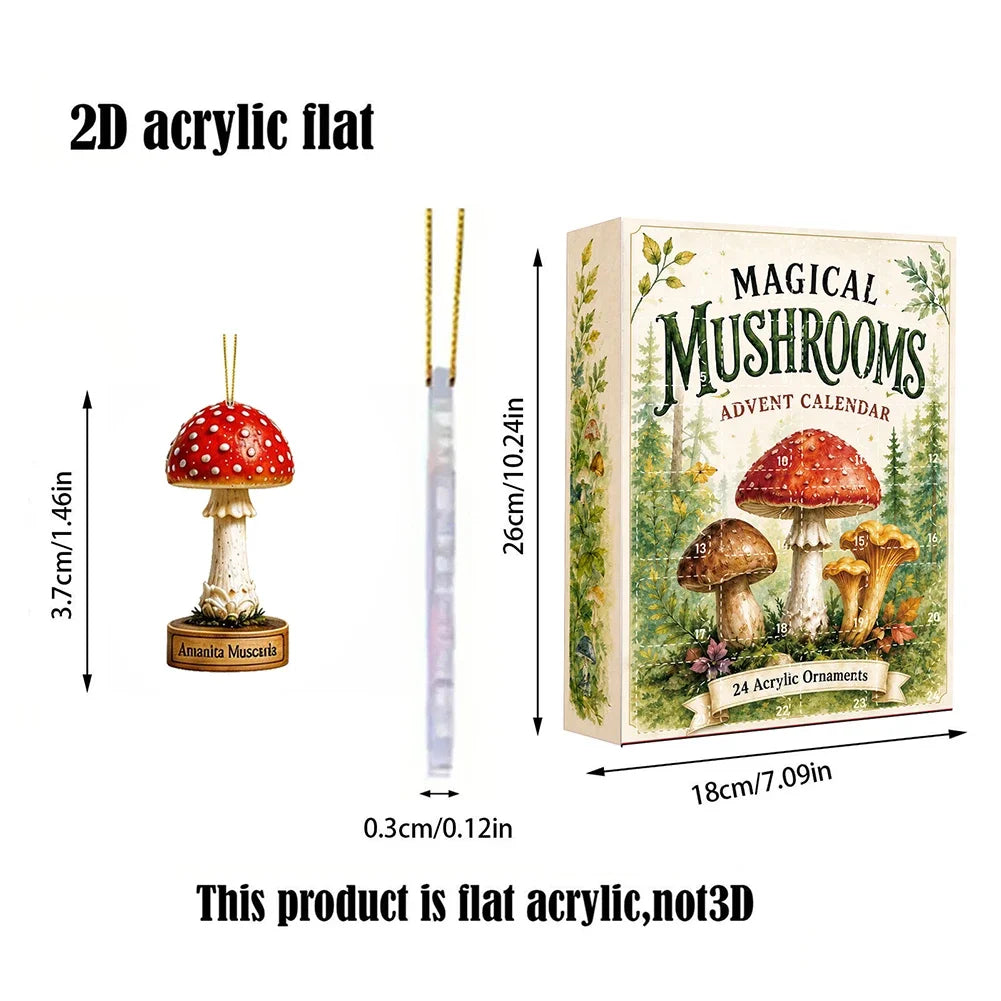 Holiday Countdown Calendar 24-Day Mushroom Acrylic Ornaments Surprise Box with Retro Charms for Christmas Tree Decor and Collecting | Lonoma