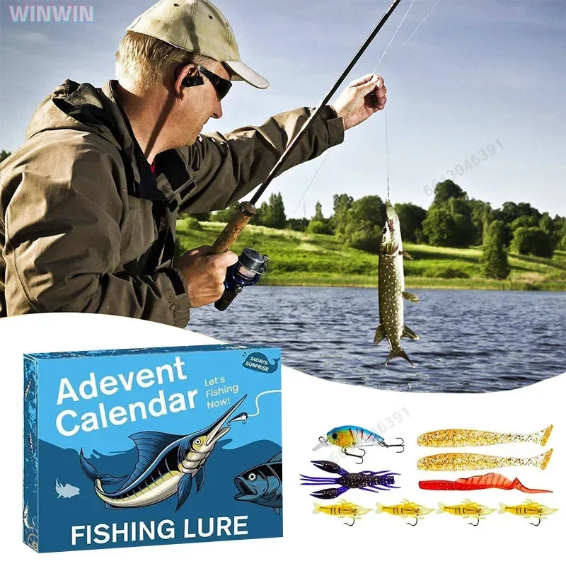 Fishing Advent Calendar 24-Day Tackle Countdown with Lures Hooks Baits for Bass Trout Fishermen Anglers Freshwater Saltwater Holiday Gift | Lonoma