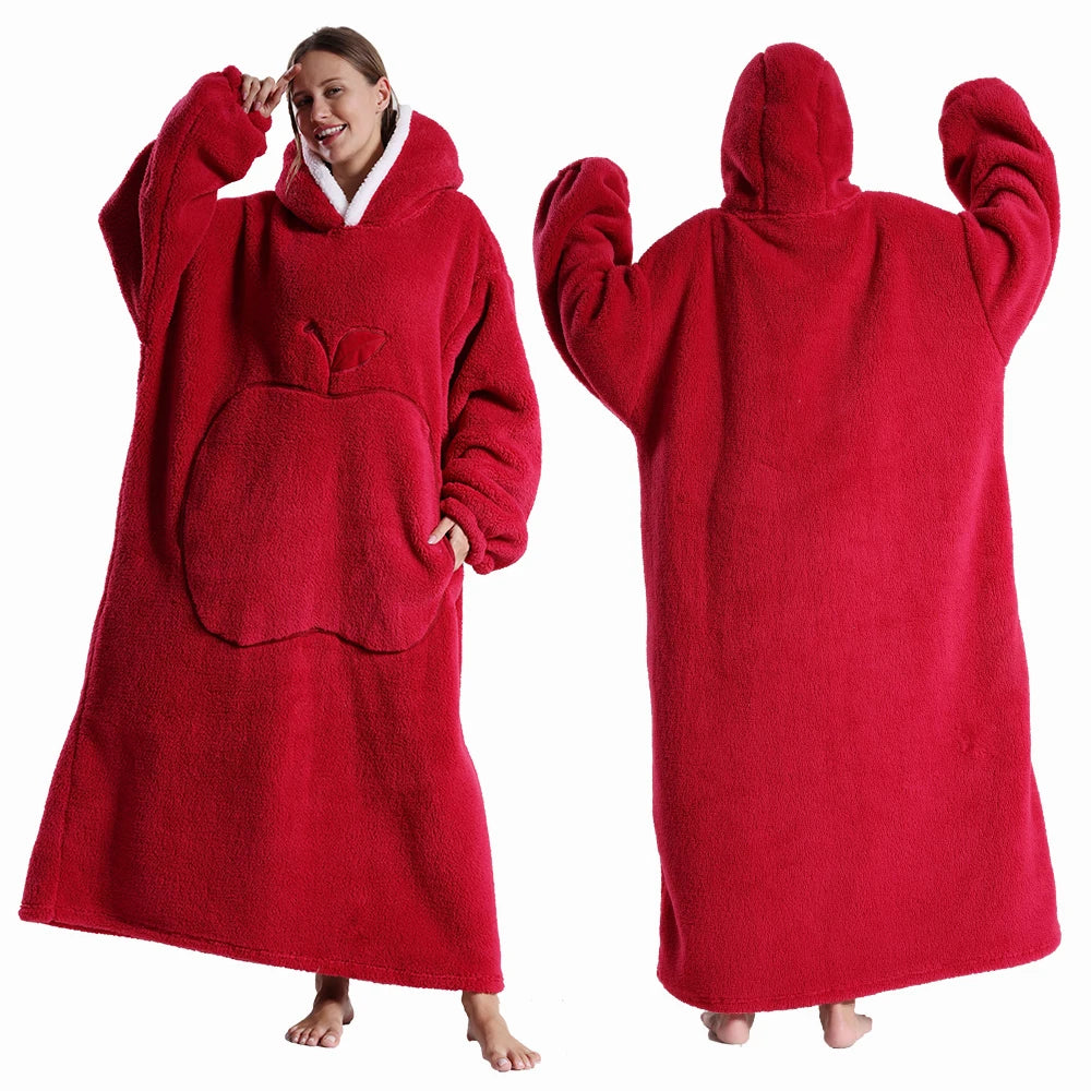 Oversized Hooded Blanket with Sleeves 55 in Sherpa Fleece Wearable Throw for Adults Women Men Cozy Loungewear for Couch | Lonoma