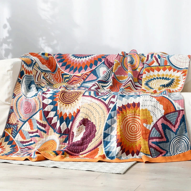 Lightweight Cotton Gauze Throw Blanket for Couch Bed Year-Round Layering Geometric Knit Coverlet for Living Room Bedroom All Seasons | Lonoma