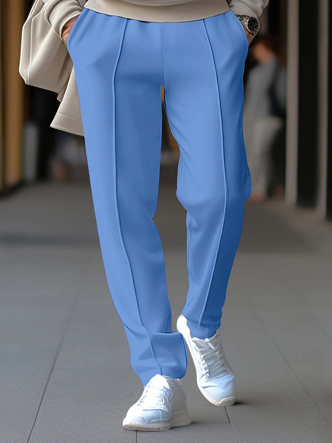 Men's Tapered Pants with Elastic Drawstring Waist and Center Seam | Slim Fit Casual Trousers for Everyday | Comfortable Stretch Waistband | Lonoma