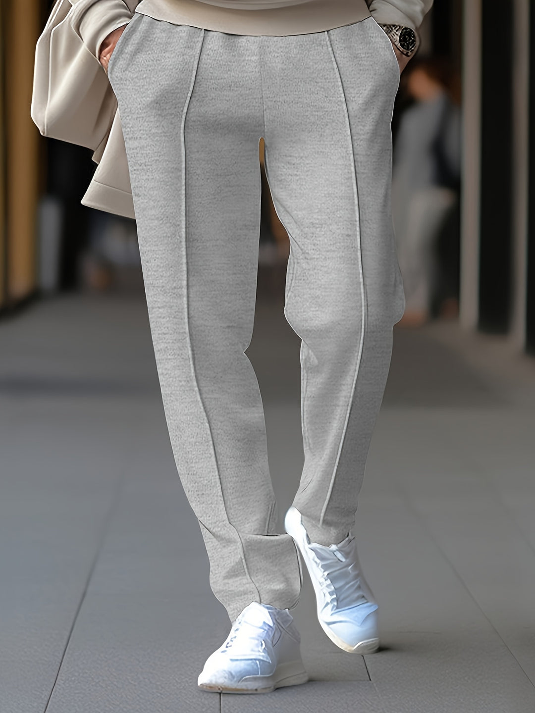 Men's Tapered Pants with Elastic Drawstring Waist and Center Seam | Slim Fit Casual Trousers for Everyday | Comfortable Stretch Waistband | Lonoma