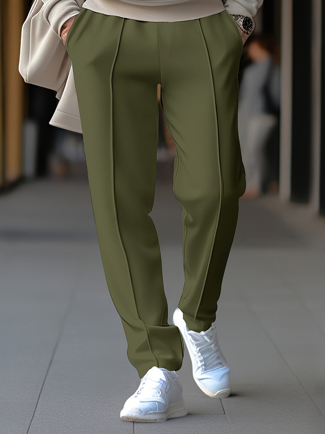 Men's Tapered Pants with Elastic Drawstring Waist and Center Seam | Slim Fit Casual Trousers for Everyday | Comfortable Stretch Waistband | Lonoma