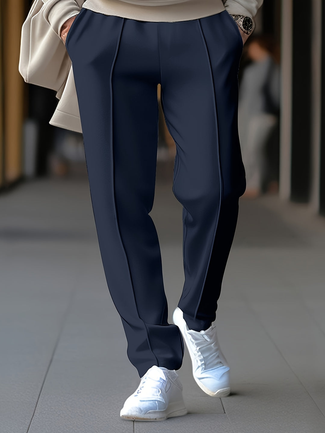 Men's Tapered Pants with Elastic Drawstring Waist and Center Seam | Slim Fit Casual Trousers for Everyday | Comfortable Stretch Waistband | Lonoma