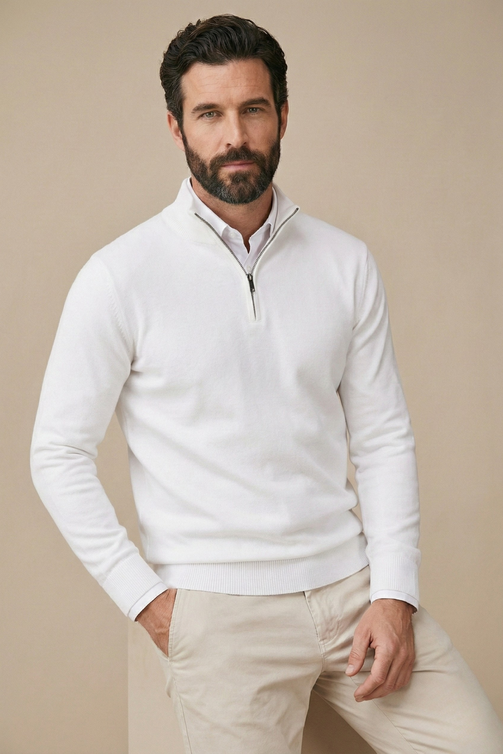 Men's Half-Zip Pullover Sweater Stand-Up Collar Ribbed Cuffs Smart Casual Knitwear for Office Work Everyday Layering Fall Winter | Lonoma