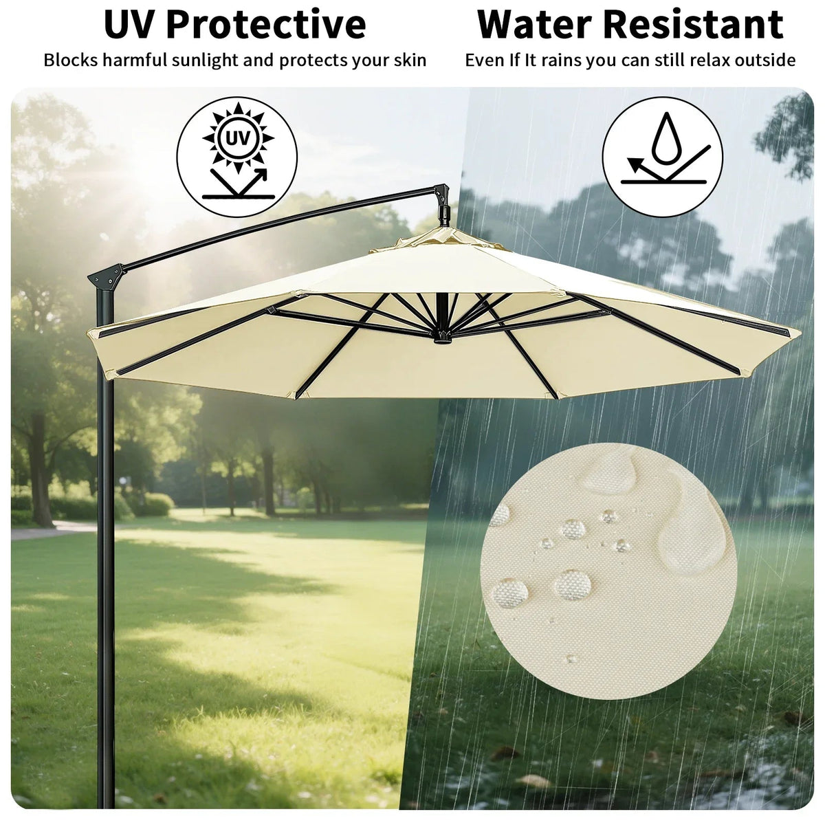 Patio Umbrella Replacement Canopy 6/8 Rib Water-Resistant with Vent Top 7-10 Ft Outdoor Sun Shade Cover for Garden Yard | Lonoma