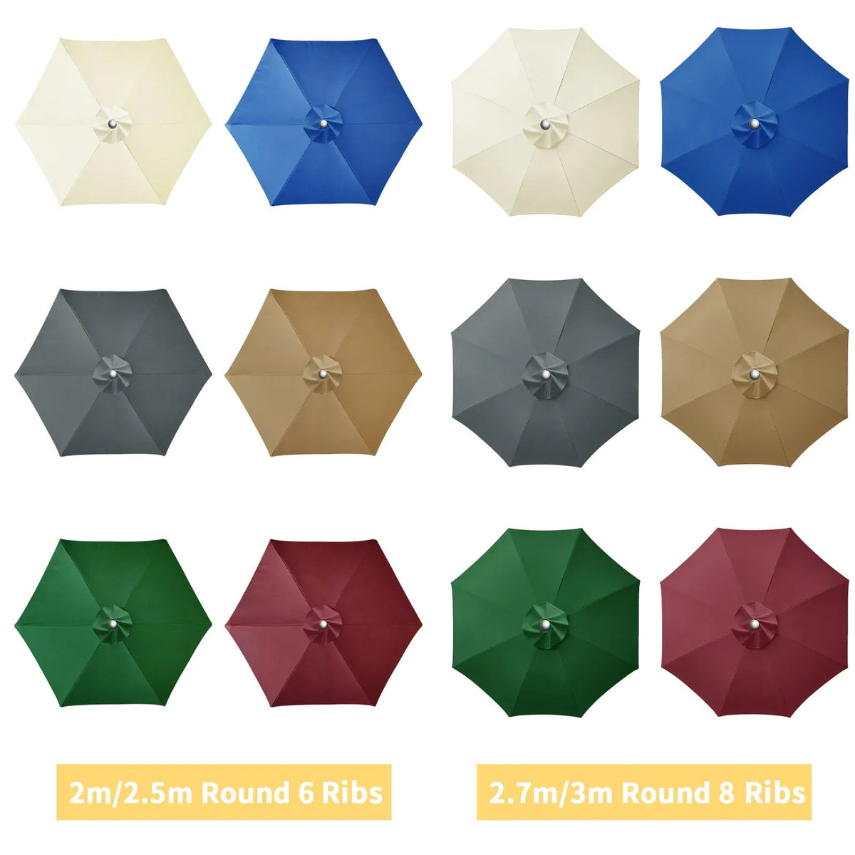 Patio Umbrella Replacement Canopy 6/8 Rib Water-Resistant with Vent Top 7-10 Ft Outdoor Sun Shade Cover for Garden Yard | Lonoma