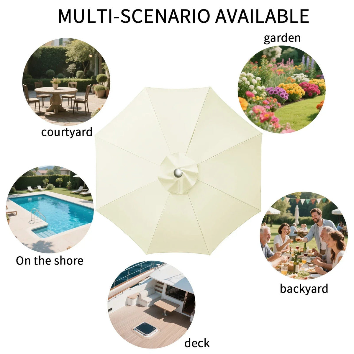 Patio Umbrella Replacement Canopy 6/8 Rib Water-Resistant with Vent Top 7-10 Ft Outdoor Sun Shade Cover for Garden Yard | Lonoma
