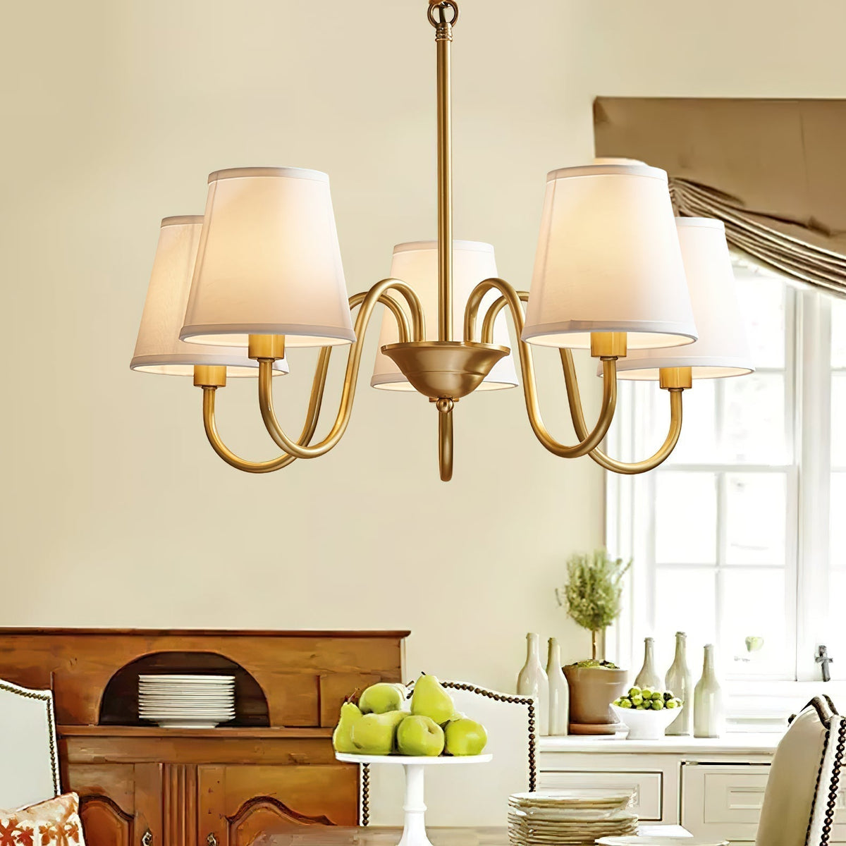 Classic Fabric Shade Chandelier with Brass Finish – Elegant Multi-Light Fixture for Dining Room, Living Room & Foyer | Lonoma