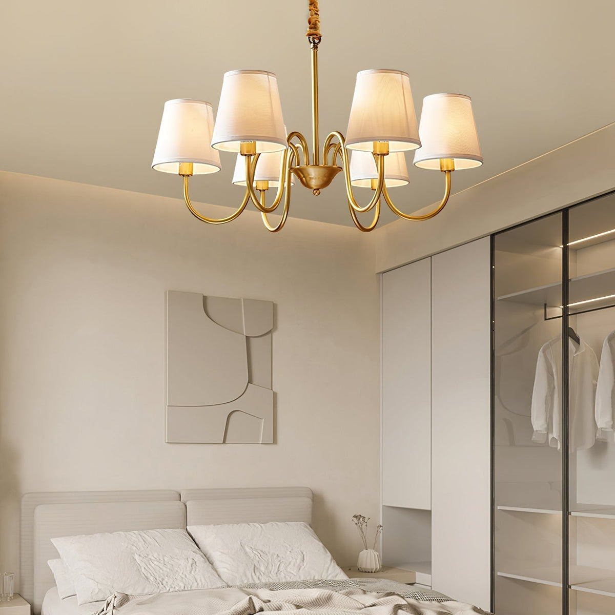 Classic Fabric Shade Chandelier with Brass Finish – Elegant Multi-Light Fixture for Dining Room, Living Room & Foyer | Lonoma