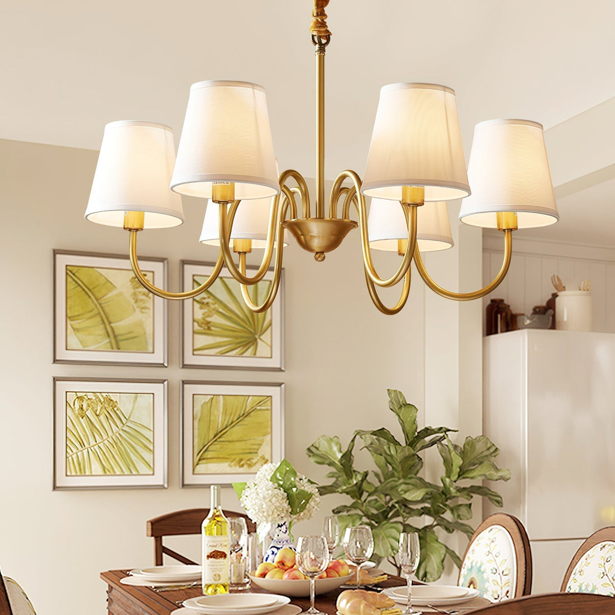 Classic Fabric Shade Chandelier with Brass Finish – Elegant Multi-Light Fixture for Dining Room, Living Room & Foyer | Lonoma