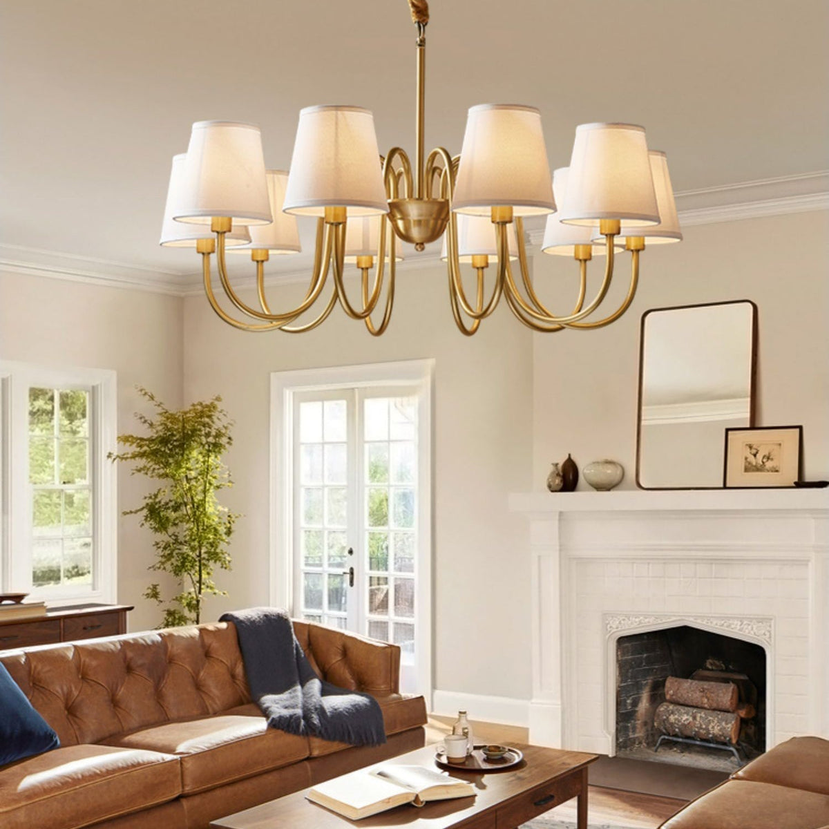 Classic Fabric Shade Chandelier with Brass Finish – Elegant Multi-Light Fixture for Dining Room, Living Room & Foyer | Lonoma
