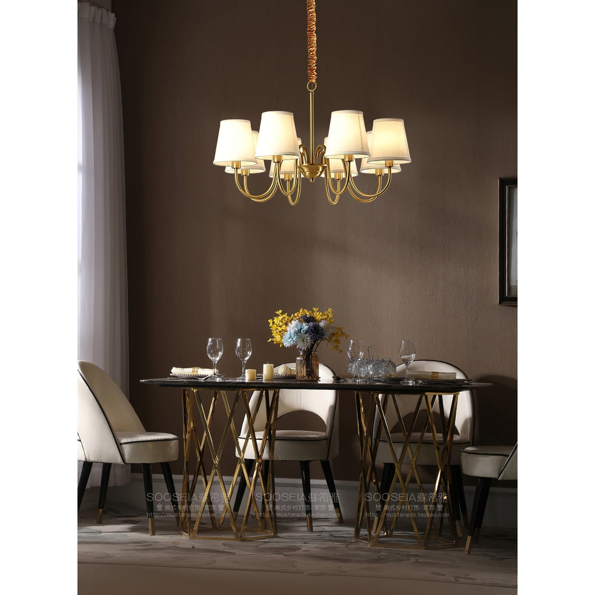 Classic Fabric Shade Chandelier with Brass Finish – Elegant Multi-Light Fixture for Dining Room, Living Room & Foyer | Lonoma