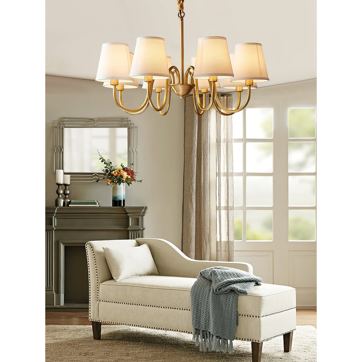 Classic Fabric Shade Chandelier with Brass Finish – Elegant Multi-Light Fixture for Dining Room, Living Room & Foyer | Lonoma
