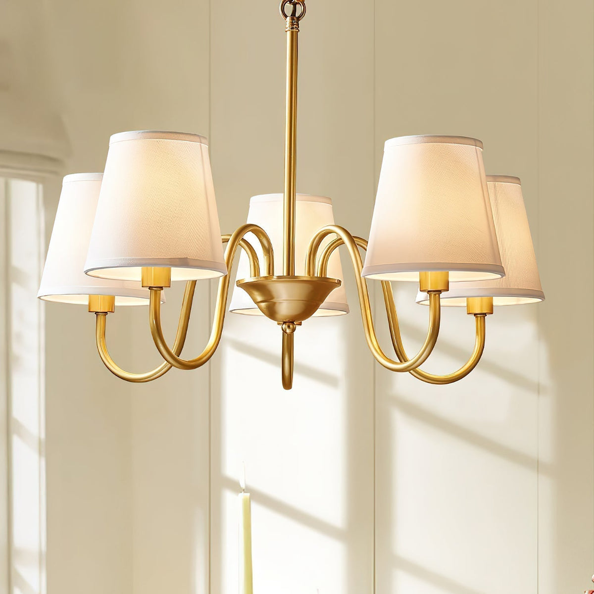 Classic Fabric Shade Chandelier with Brass Finish – Elegant Multi-Light Fixture for Dining Room, Living Room & Foyer | Lonoma