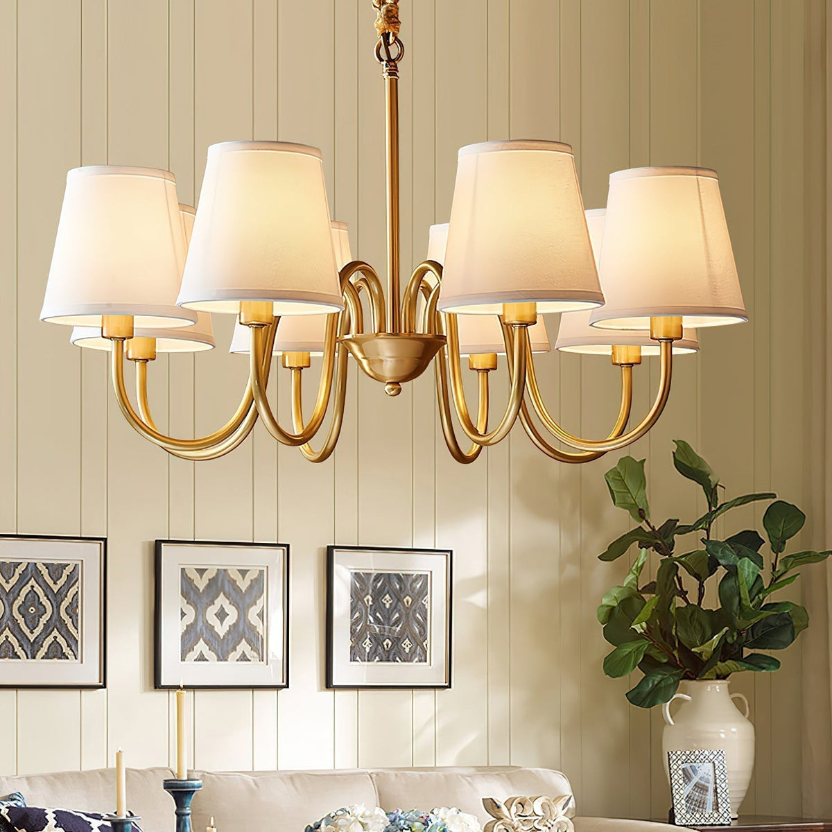 Classic Fabric Shade Chandelier with Brass Finish – Elegant Multi-Light Fixture for Dining Room, Living Room & Foyer | Lonoma