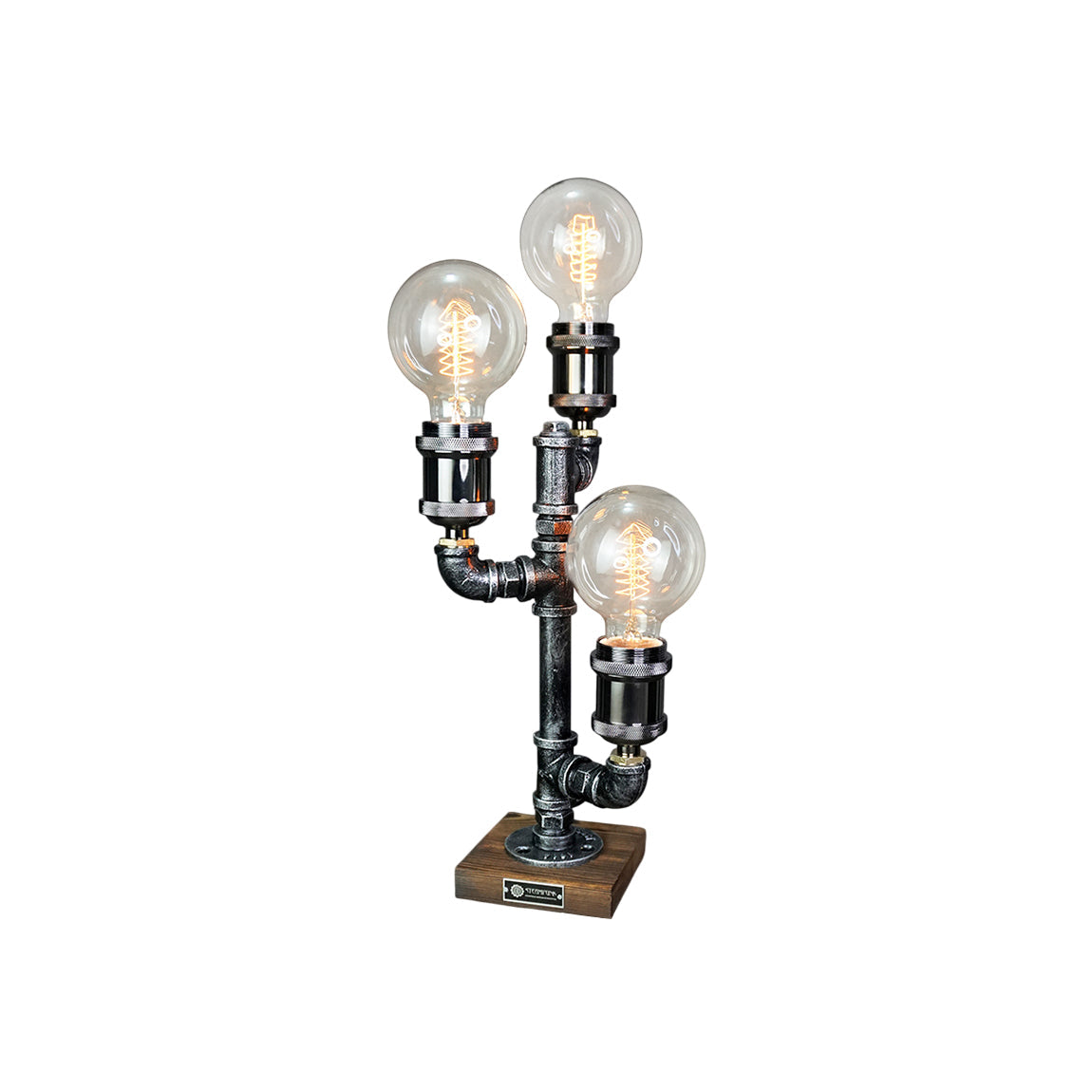 Industrial Pipe Table Lamp with Wood Base – Metal Desk Lighting for Home Office, Bedroom, Nightstand – Vintage Steampunk Design | Lonoma