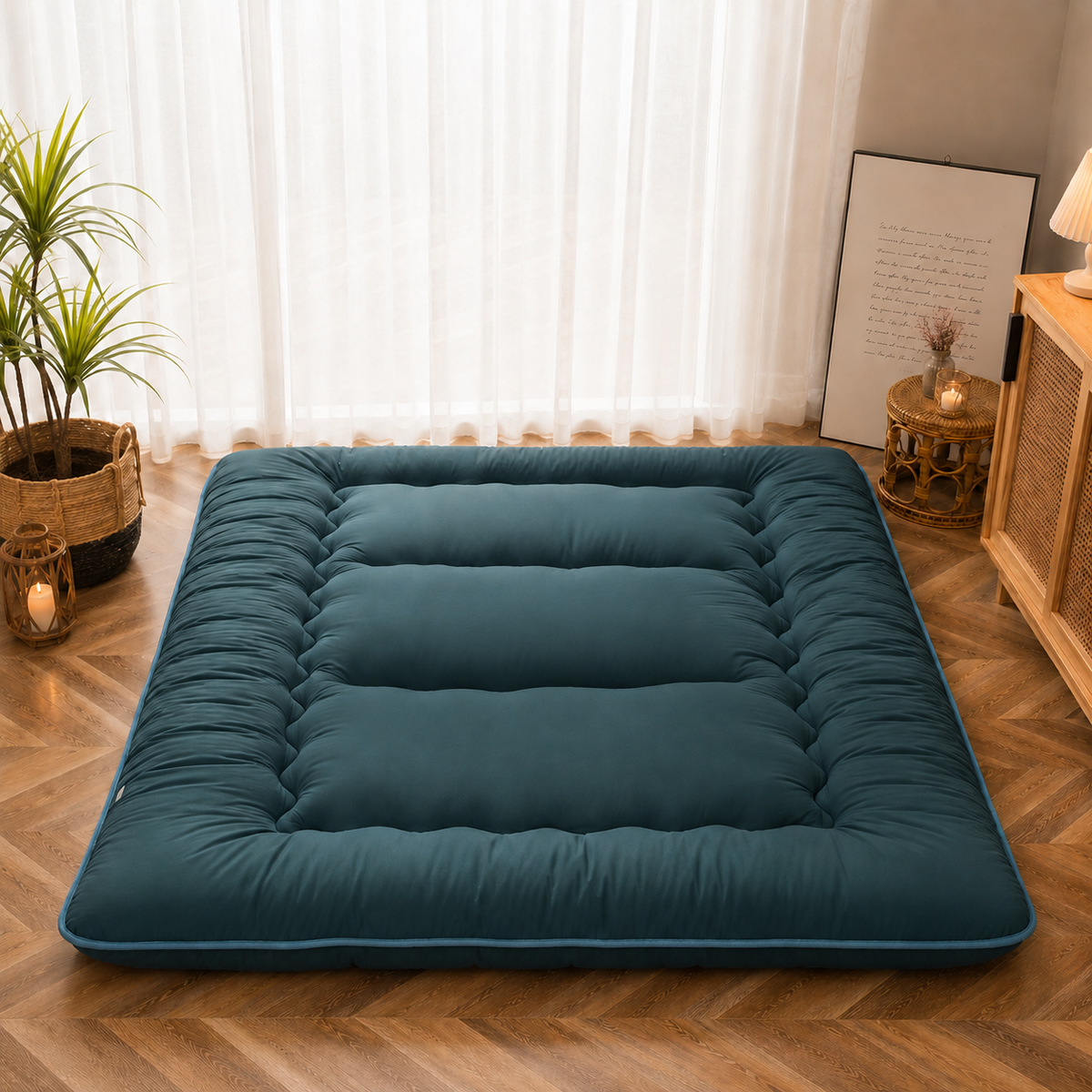 Foldable Floor Mattress 4 Inch Thick Japanese Futon Sleep Pad Guest Bed for Adults Kids Meditation Yoga Mat | Lonoma