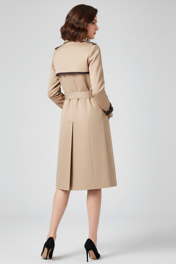 Women's Belted Trench Coat Knee Length Textured Outerwear Jacket Classic Lapel Collar Long Sleeve Windbreaker for Work Office Business | Lonoma