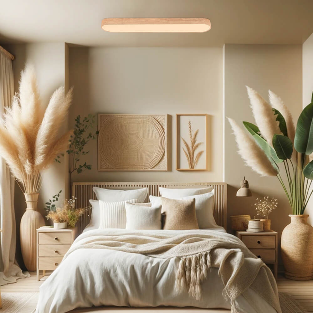 Oval LED Ceiling Light Fixture Wood Grain Metal Finish 26-35 Inch Warm White Cool White Low Profile Flush Mount for Bedroom Living Room | Lonoma