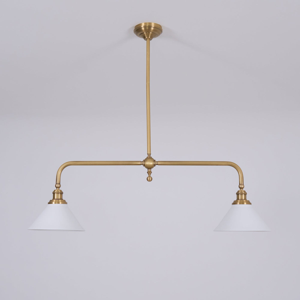Brushed Brass Pendant Light with Flared Cone Shades for Dining Room & Kitchen Island | Dual Head Suspension Fixture | Lonoma
